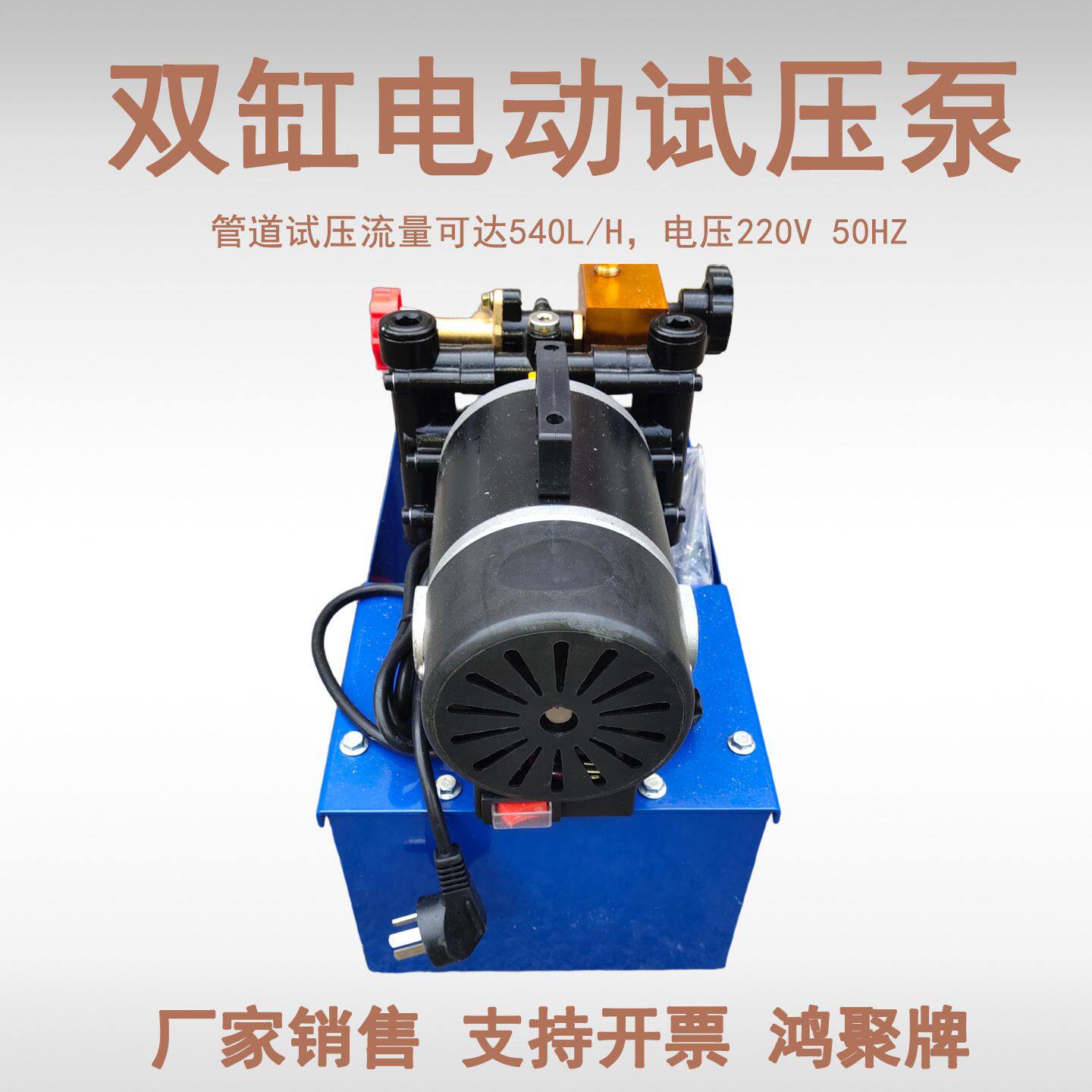 电动双缸大流量试压泵PPR水管阀门打压机地暖管道测压25/50鸿聚牌