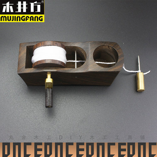 木井方墨斗手摇式墨盒划线器 木工工具DIY黑檀木画线迷你传统复古