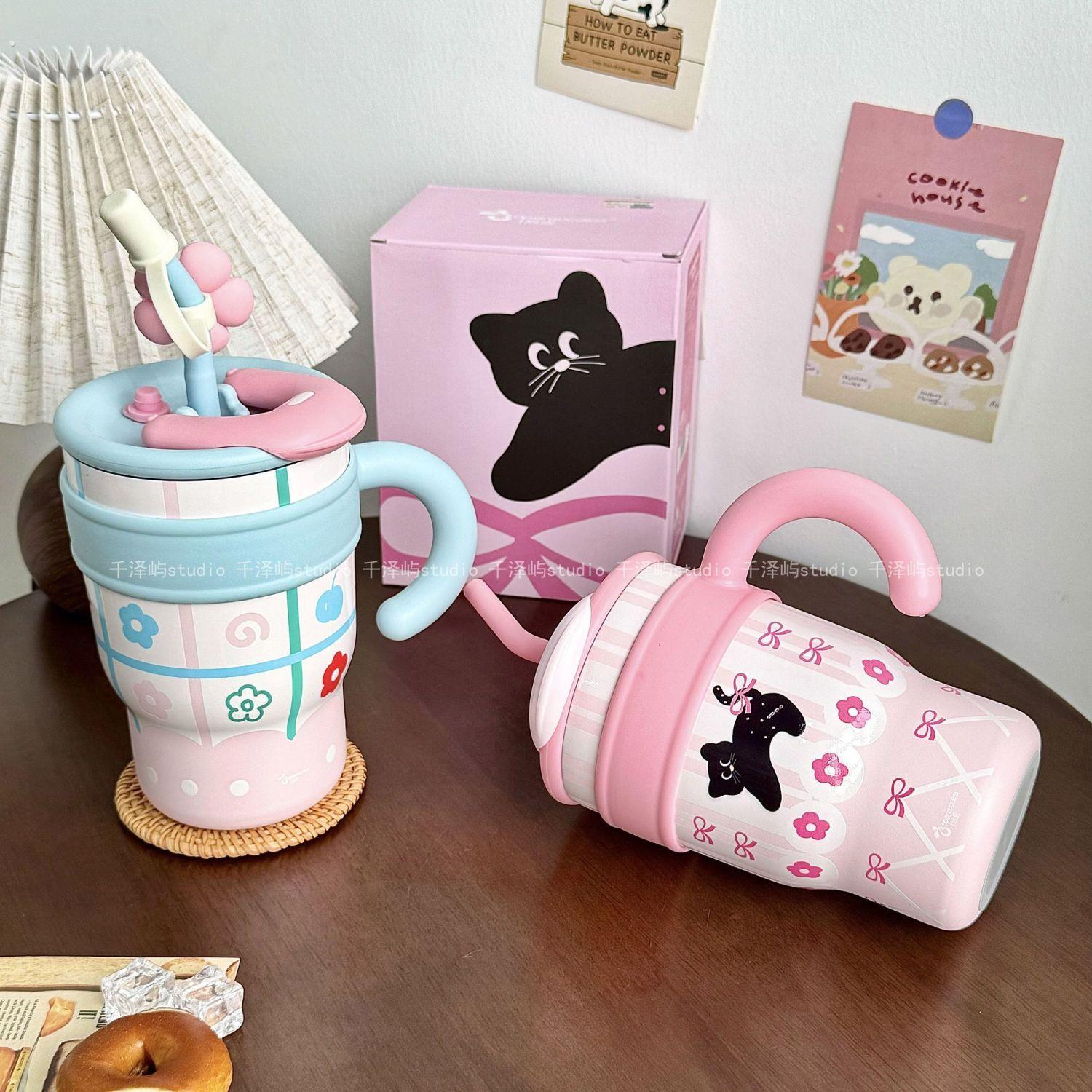 可爱猫咪保温杯保冷大容量吸管水杯生日礼物高颜值办公室冰霸杯子