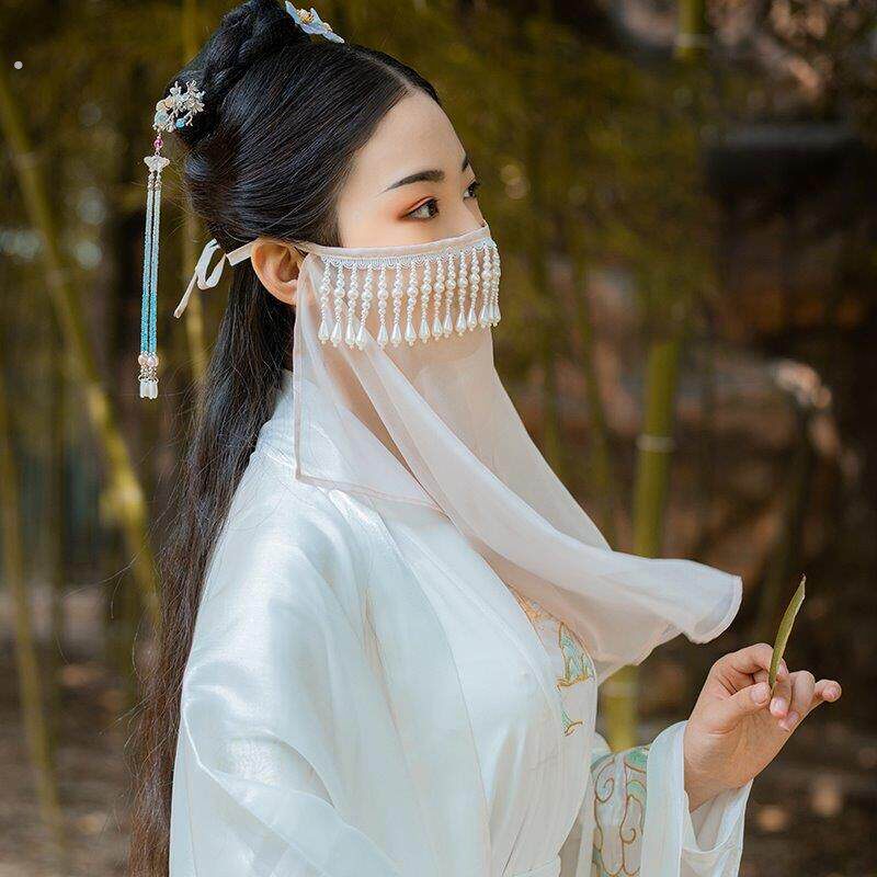面帘古风遮脸古代仙气面纱古装精致流苏挂耳的面罩直播饰品不透蒙