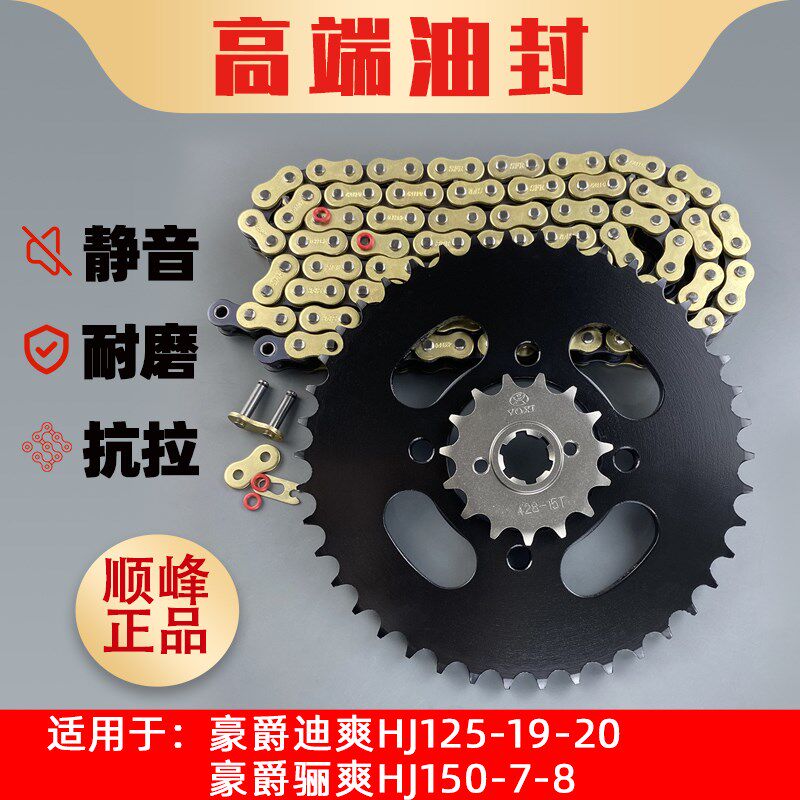 适用豪爵迪爽HJ125-19-20骊爽HJ150-7-8齿轮链轮牙盘链盘链条套装