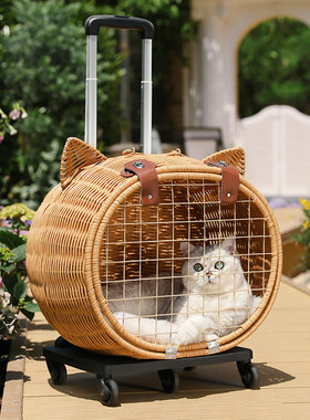 宠物拉杆箱猫包外出便携藤编猫咪小狗狗推车行李箱透气猫窝猫背包