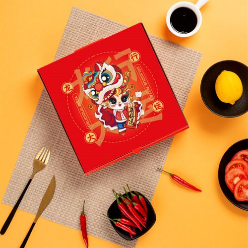 龙年铝膜披萨打包盒商用789 10 12英寸外送pizza喜庆包装定制红色