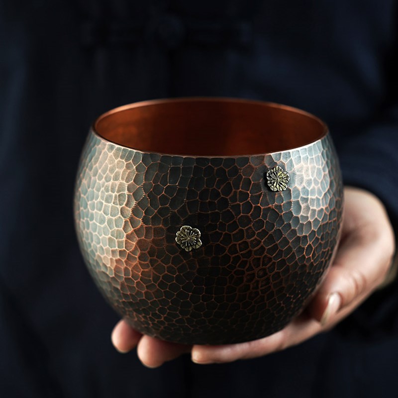 紫铜茶洗全手工中式铜建水水洗锤纹茶渣桶复古笔洗水盂茶道零配件