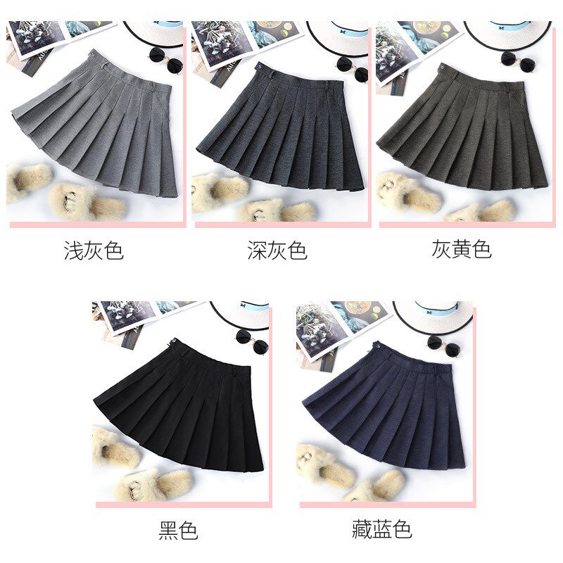 灰色百褶裙女短裙秋学院风a字裙黑色高腰防走光西装bf半身裙子