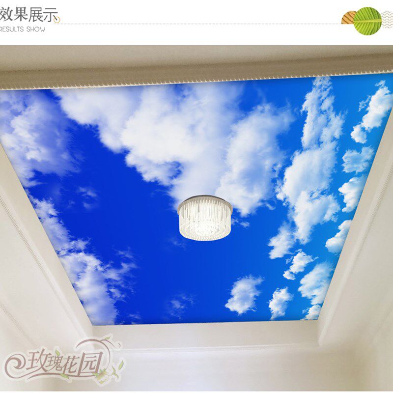 天花板吊顶壁纸自粘墙纸3d立体壁画创意墙贴画贴纸蓝天白云天空星