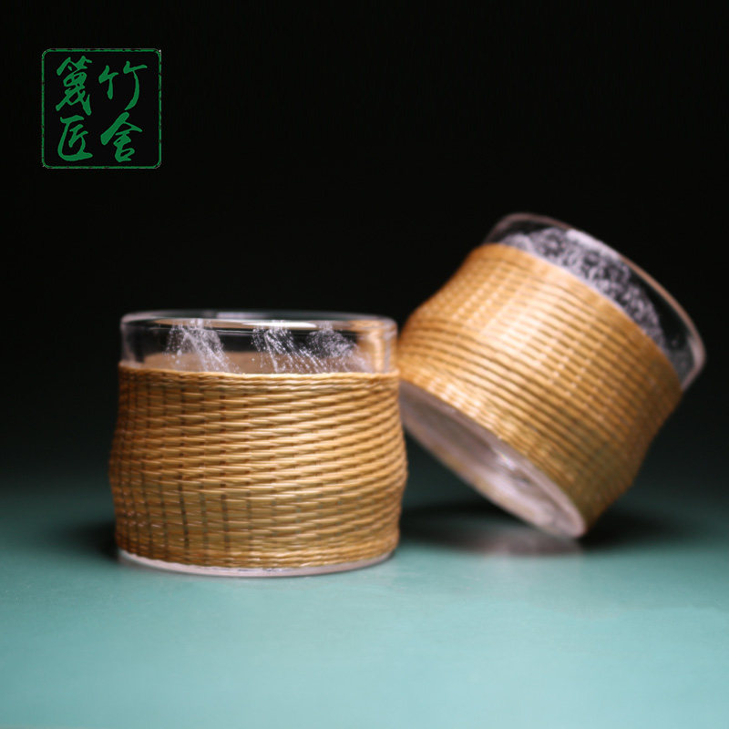 成都非遗特色手工艺竹编茶具瓷胎竹编无盖品茗杯竹丝扣瓷主人杯
