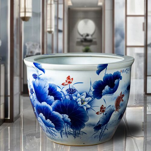 景德镇中式手绘陶瓷金鱼缸睡莲盆荷花缸乌龟缸客厅户外大水缸庭院