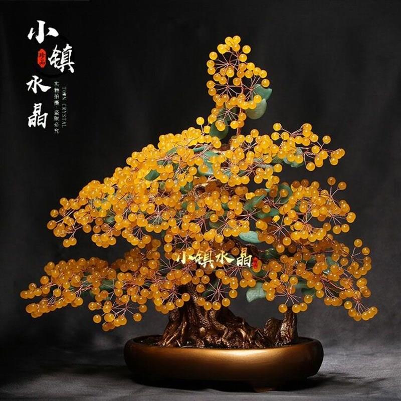天然水晶招财宝树家居客厅玄关黄玉髓乔迁开业结婚喜庆创意礼品