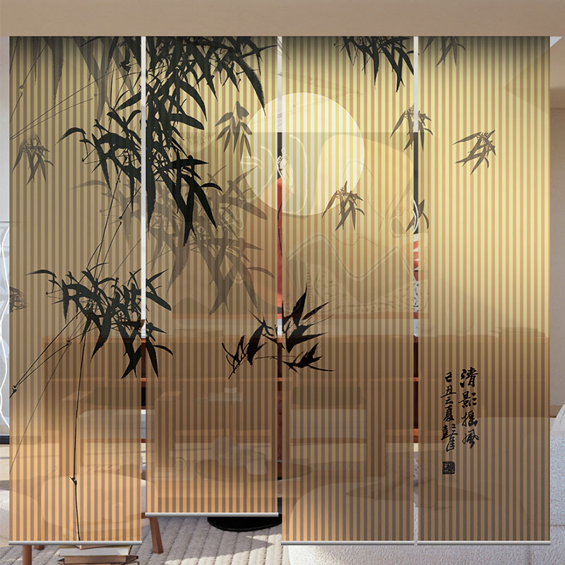 新中式定制窗帘软隔断屏风卷纱帘透光不透人免打孔挂屏门帘办公室