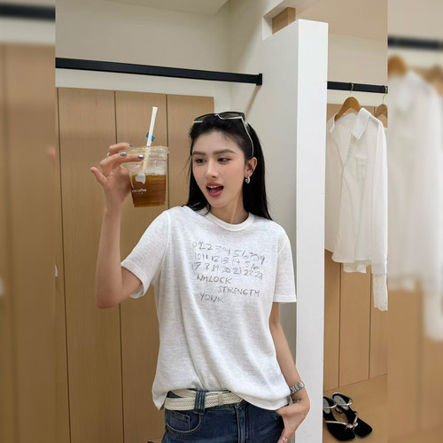 字母印花短袖T恤女宽松显瘦上衣