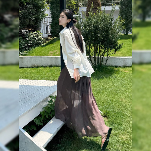 高腰抽绳半身裙垂感显瘦休闲长裙