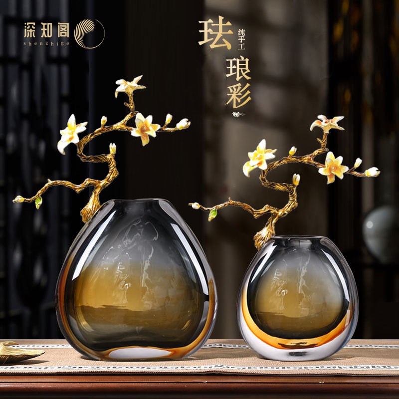 高级琉璃花瓶摆件客厅高端装饰品乔迁礼品新中式珐琅彩玄关饰品