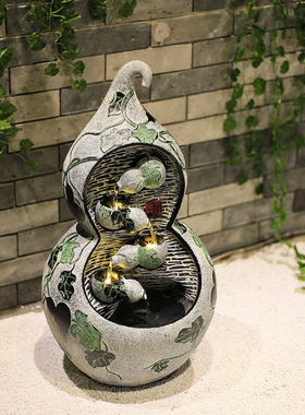 葫芦招财流水摆件 中式家居风水装饰福禄水景摆设创意开业小礼品