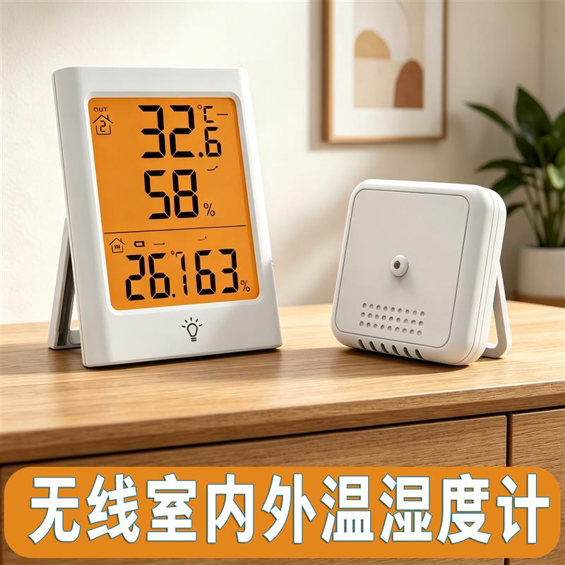 无线传输室内外双显温度计湿度计电子高精度测温仪数显家用婴儿房