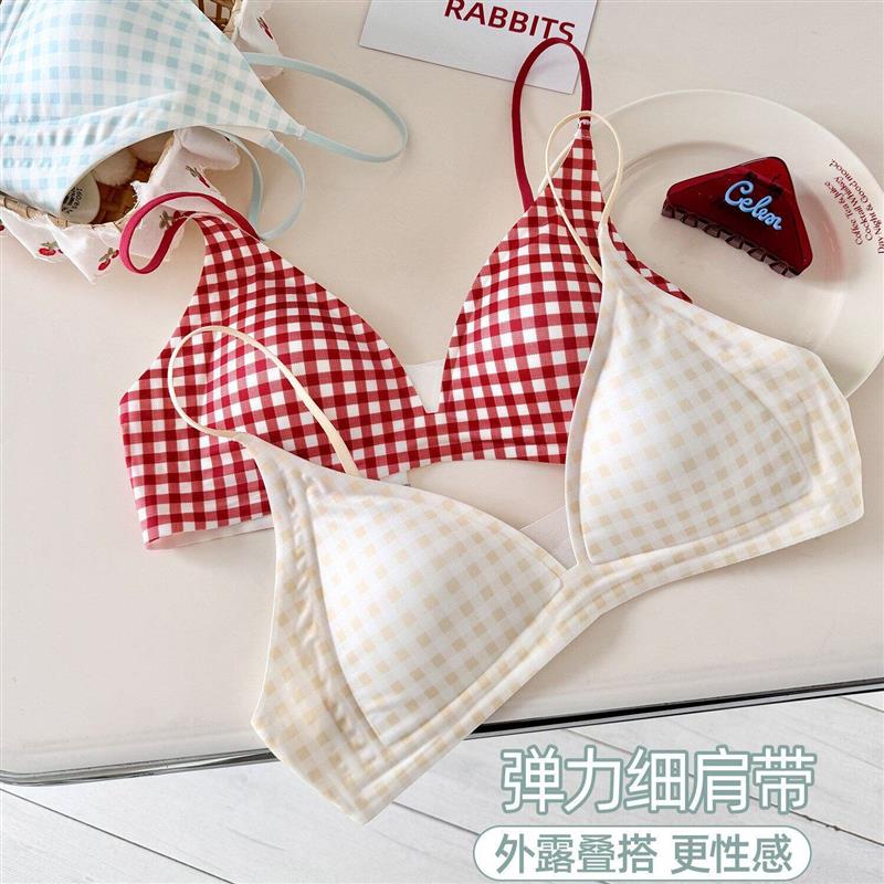法式无钢圈三角杯文胸薄款大胸显小收副乳细肩带无痕内衣显瘦胸罩