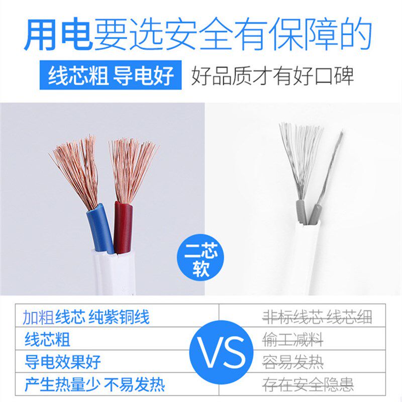铜芯电线家用2芯RVV1.5 2.5 平方电缆护套软线电源延长线插头带线