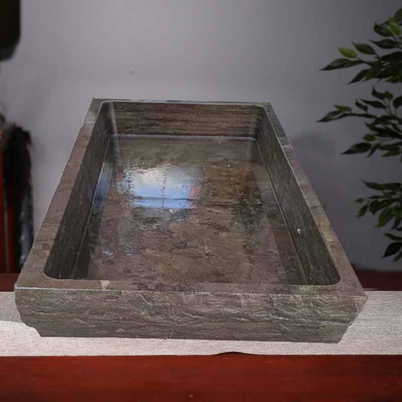 石头盆景盆假山造景盆底座天然青石不漏水流水长方形整石底盘托盘