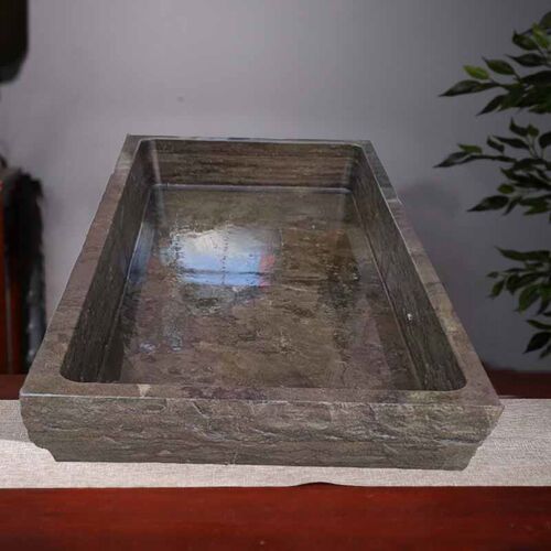 石头盆景盆假山造景盆底座天然青石不漏水流水长方形整石底盘托盘