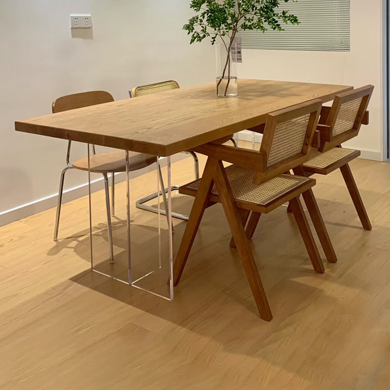 原木风亚克力实木悬浮餐桌椅组合日式家用民宿客厅长方形大板饭桌