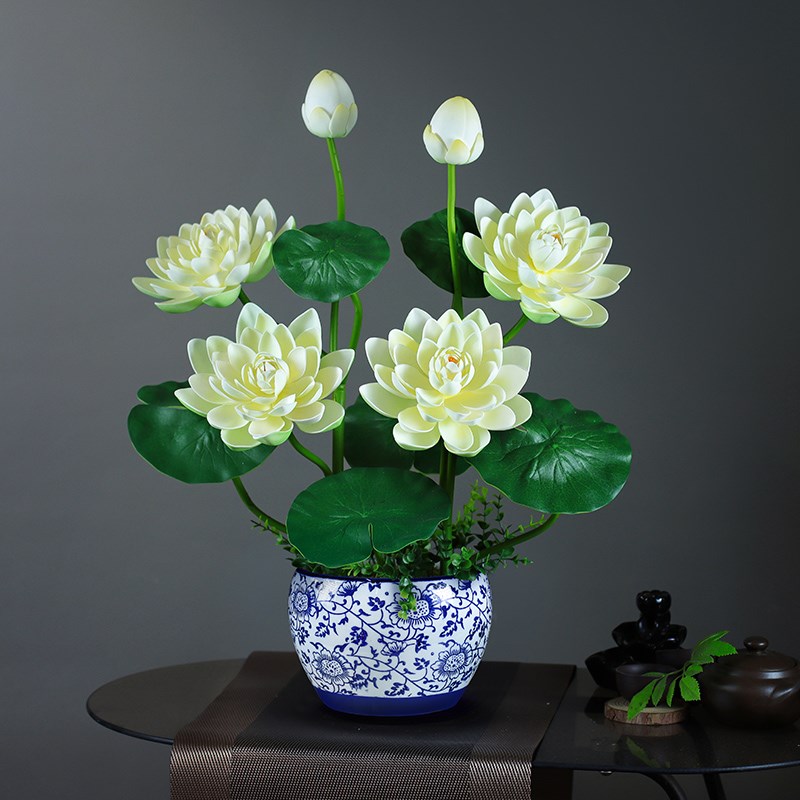仿真荷花假莲花荷叶佛堂供佛绢花客厅中式花艺插花佛前摆设件盆栽