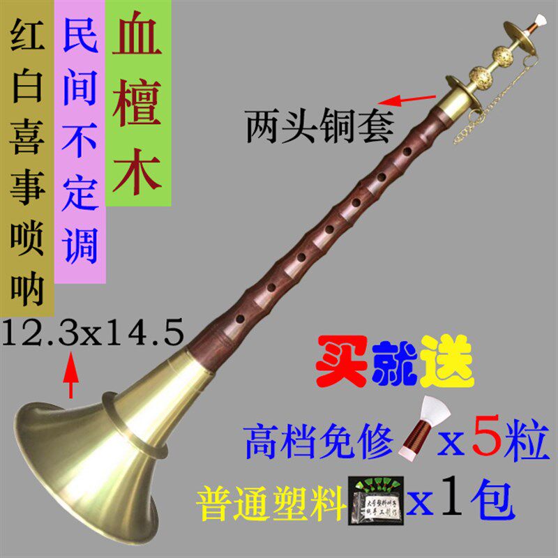 精品民间唢呐血檀木不定调唢呐红白喜事唢呐加厚铜碗贵剧唢呐乐器