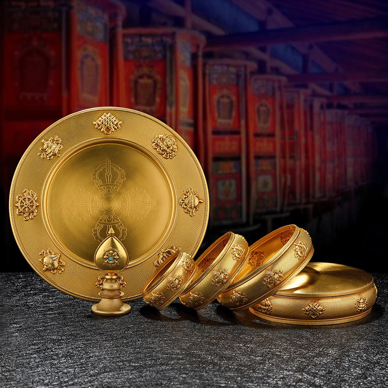 喇荣学院加厚八吉祥纯铜曼扎盘曼茶盘供修盘12cm中号藏族特色供具