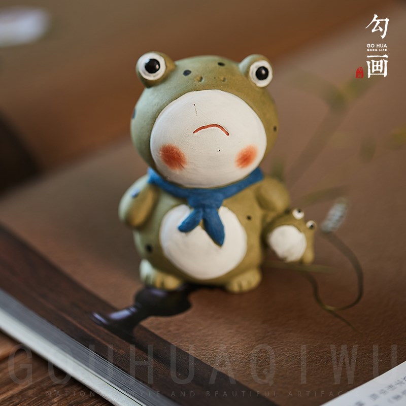 勾画粗陶紫砂茶宠摆件精品高档可养茶道茶玩功夫茶茶桌装饰品青蛙