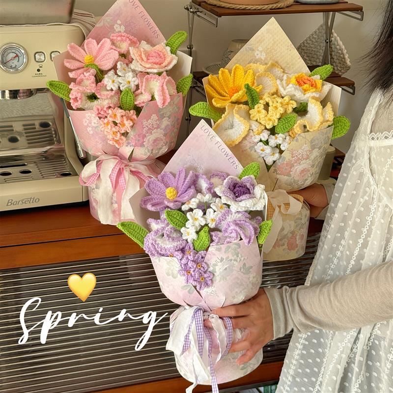 春日限定手工制作毛线花束520送女友不会凋谢的玫瑰毕业生日礼物