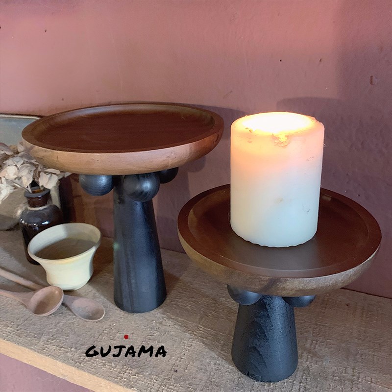 GUJAMA原创北欧高脚木质托盘家居民宿摆件蜡烛香薰香水装饰品ins