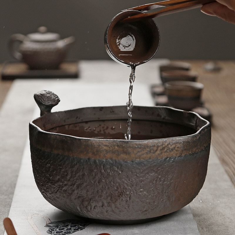 粗陶茶洗笔洗家用水盂建水茶水缸盆茶渣桶陶瓷茶具配件大号茶碗杯