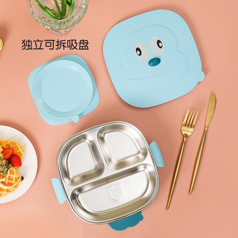 304不锈钢儿童餐盘婴儿防摔吸盘注水保温碗宝宝分格辅食餐具套装