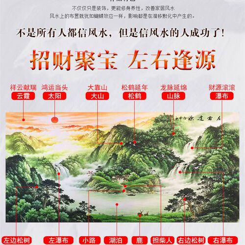 鸿运当头国画山水画风水靠山图客厅招财装饰画办公室字画带框挂画