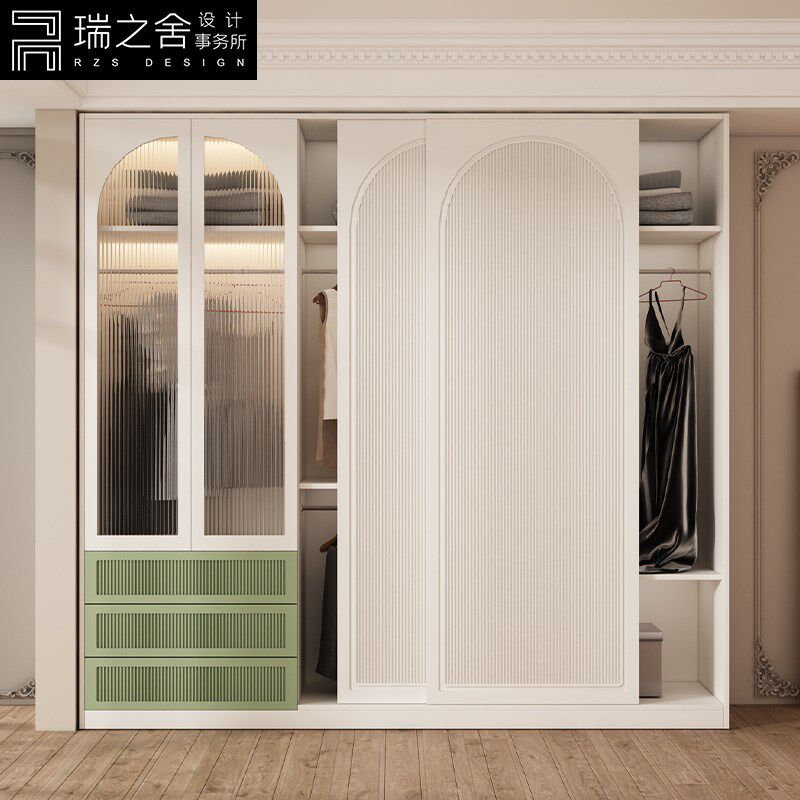 定制法式实木推拉门衣柜家用卧室现代简约移门小户型滑门大衣橱