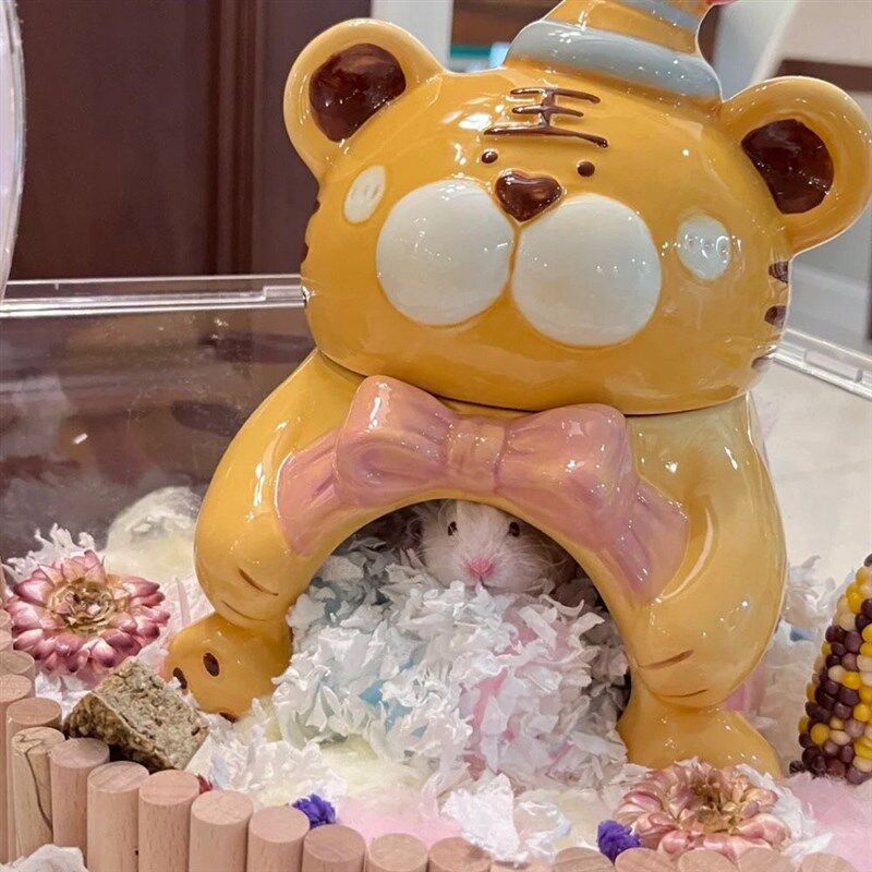 仓鼠瓷窝躲避屋金丝熊老虎头瓷碗虎爪水樽水壶陶瓷宠物用品豪华