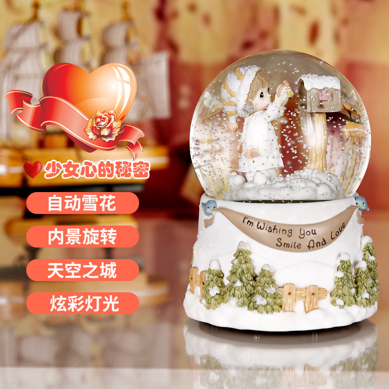 圣诞节礼物下雪屋旋转水晶球音乐盒八音盒送儿童男女创意生日礼物