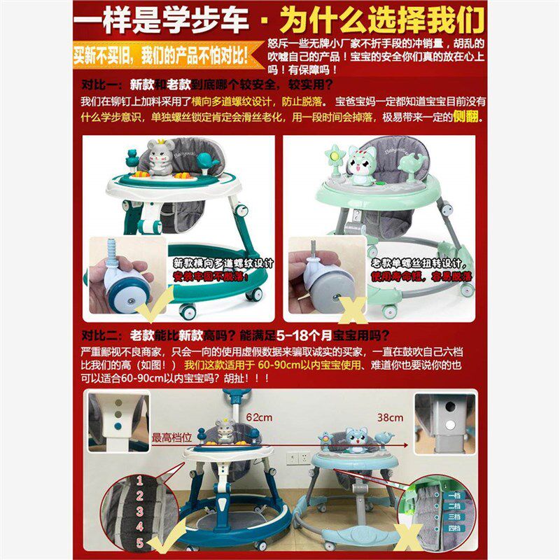 学步车防o型腿婴儿多功能防侧翻手推车宝宝可坐可推学行车起步车