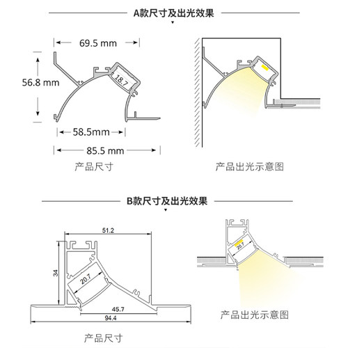 回光灯槽线条灯led嵌入式铝型材免吊顶开槽客厅漫反射洗墙线性灯