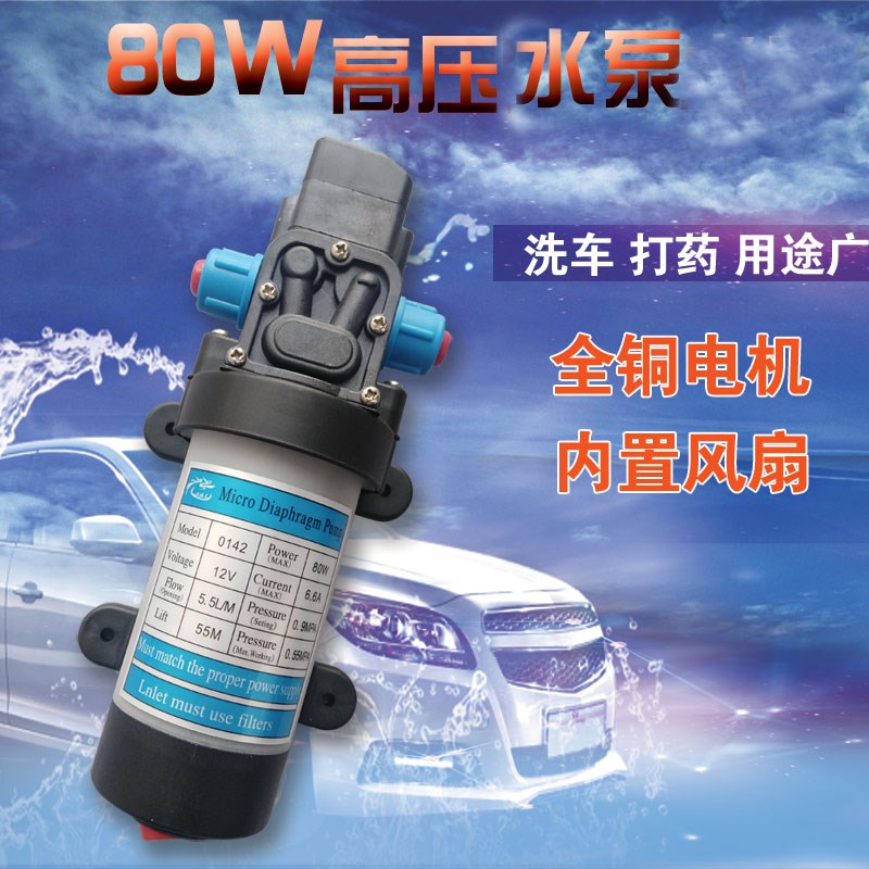 带风扇高压洗车水泵过滤电动隔膜水泵农用喷药自吸直流12V24V80W