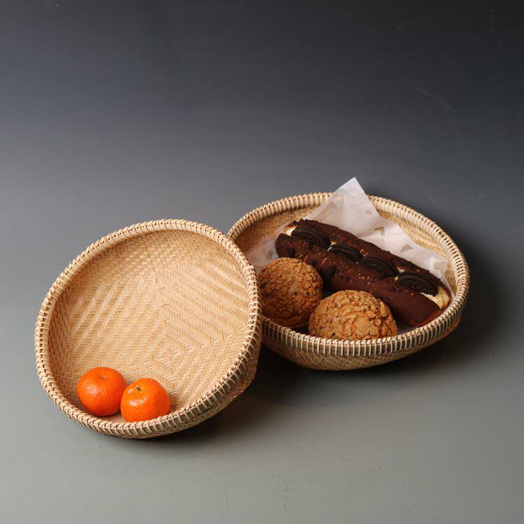 竹编果盘竹编筐竹制圆簸箕饺子盘家用馒头面包筐点心盘收纳果盆