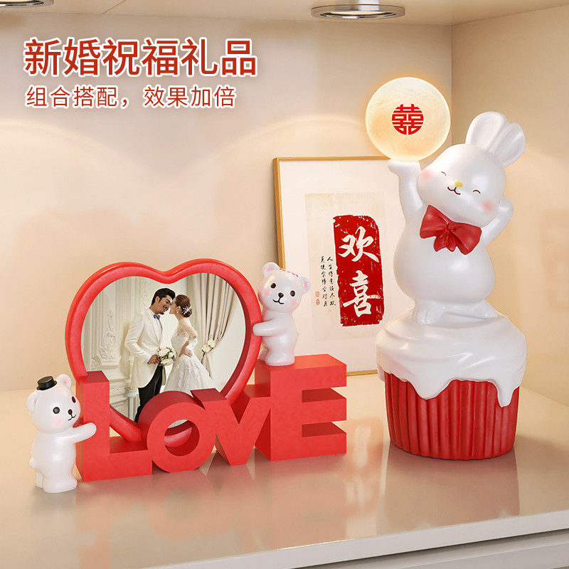 创意小兔子结婚长明灯一对婚房卧室床头灯台灯浪漫陪嫁礼物送新人