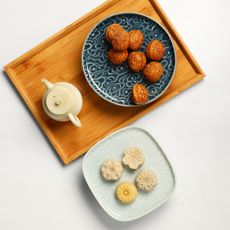 中式祥云茶点碟陶瓷高脚盘家用水果托盘日式点心零食碗糕点盘碟子