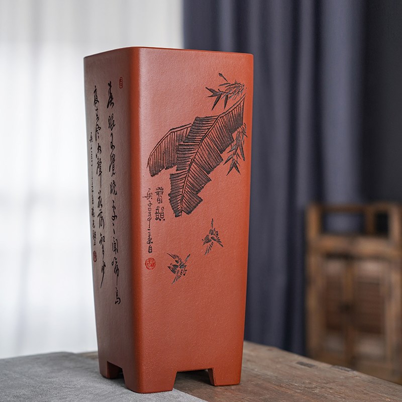 清香阁紫砂 四方41cm特高花盆 悬崖桩盆景盆 客厅玄关大号紫砂盆