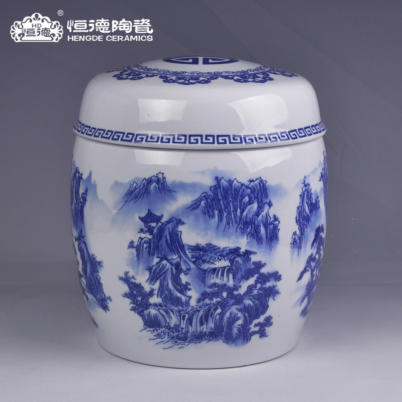 青花瓷骨灰坛 陶瓷骨灰罐 骨灰盒 骨灰盅 山水图 瓷器骨灰坛罐