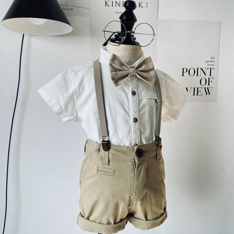 2021夏款男宝宝周岁礼服 男童英伦风套装花童演出服背带短裤抓周