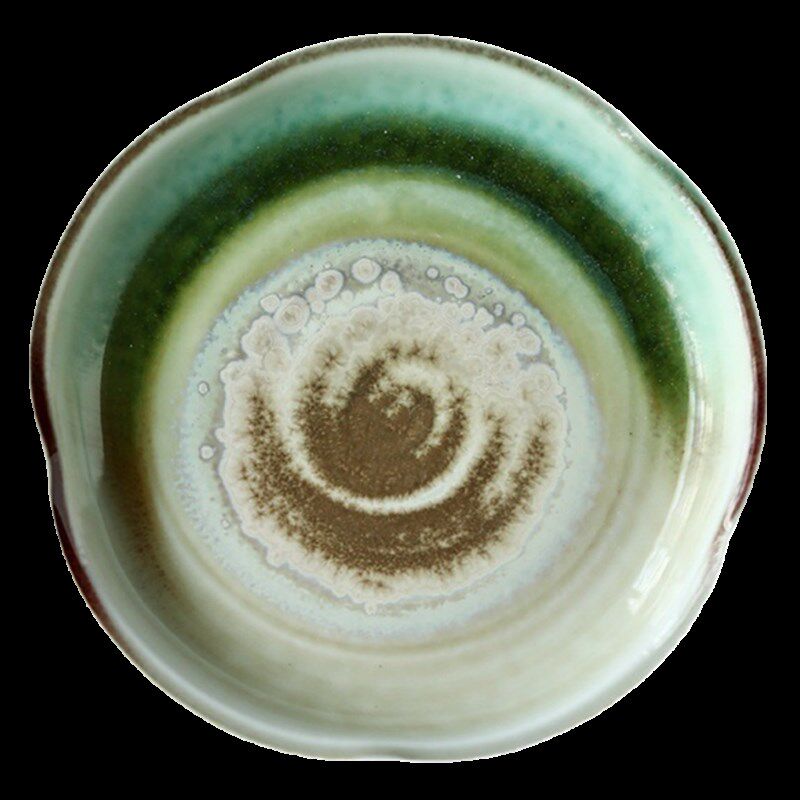 白绿蓝黄多色窑变结晶茶盘景德镇纯手工复古陶瓷茶具花口壶承茶托
