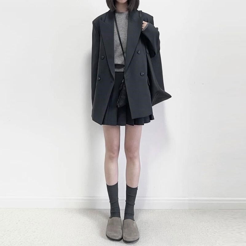 高级感灰色宽松西装外套女2025春季新款小个子中长款休闲西服上衣