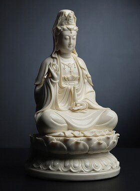 戴玉堂陶瓷《正坐杨柳观音》仿古瓷佛像供奉家用观世音菩萨像摆件