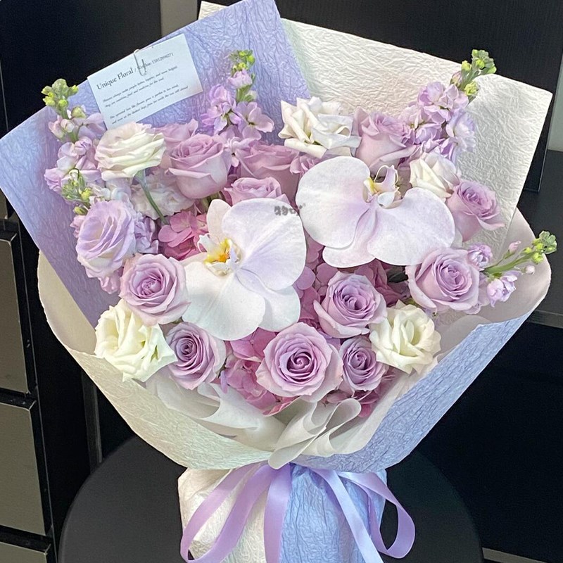 高级手捧花永生花束毕业花束彷真花花束紫色花束假花儿童节礼物