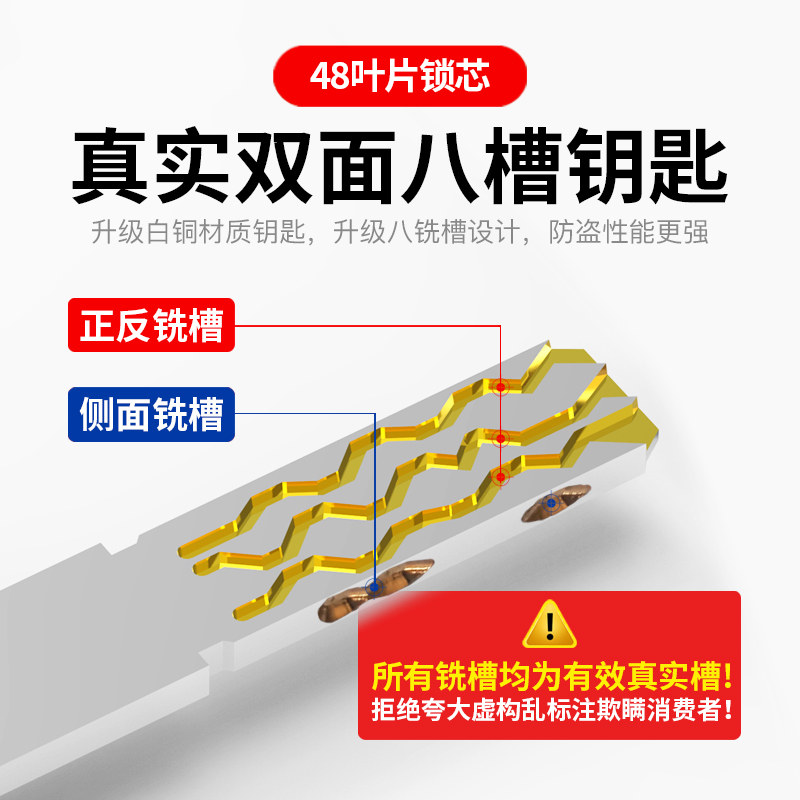 美利保锁芯超C级11齿轮48叶片边柱换盼小帅防盗门全铜入户门锁芯